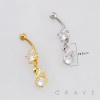MULTI CZ SWAN CHARM DANGLE BELLY NAVEL RING 316L SURGICAL STEEL